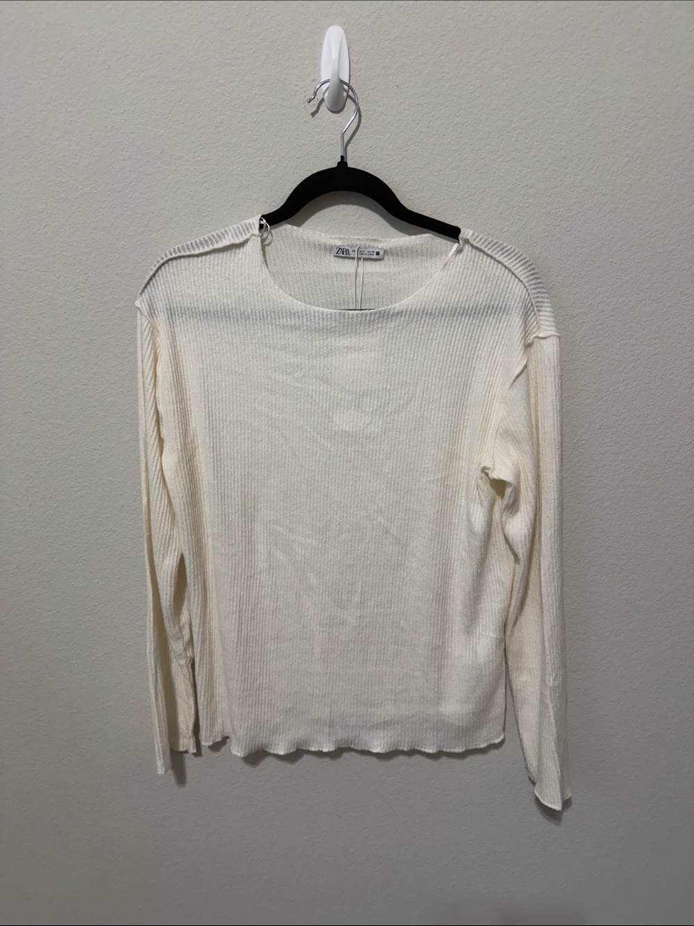 Zara Off-White Ribbed Scoop-Neck Sweater